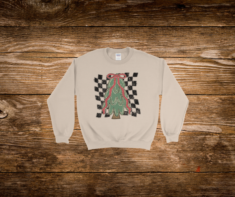 Black Checkered Christmas Tree Crewneck
