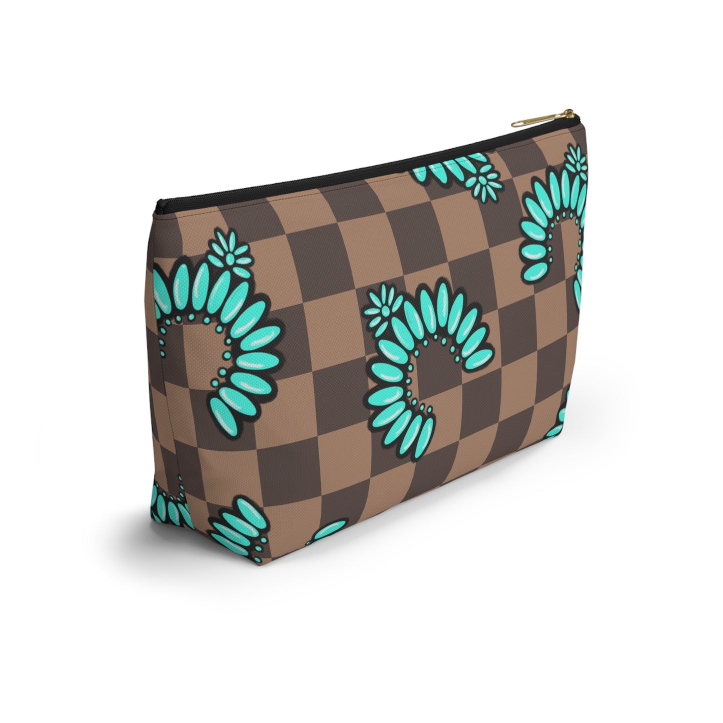Turquoise & Checkered Cosmetic Bag