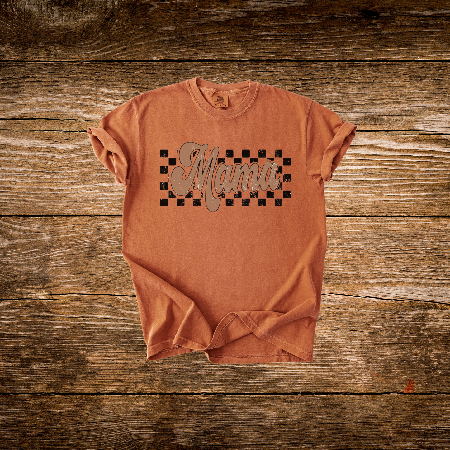 Distressed Checkered Mama Tee