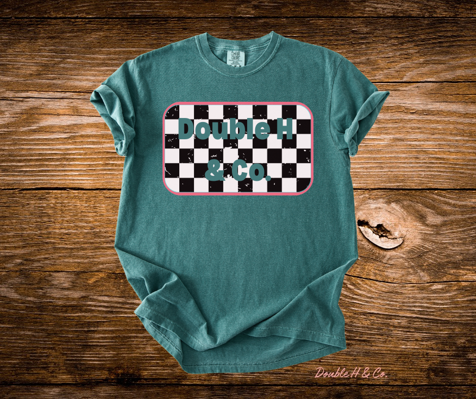 Checkers & Green Double H & Co. Tee