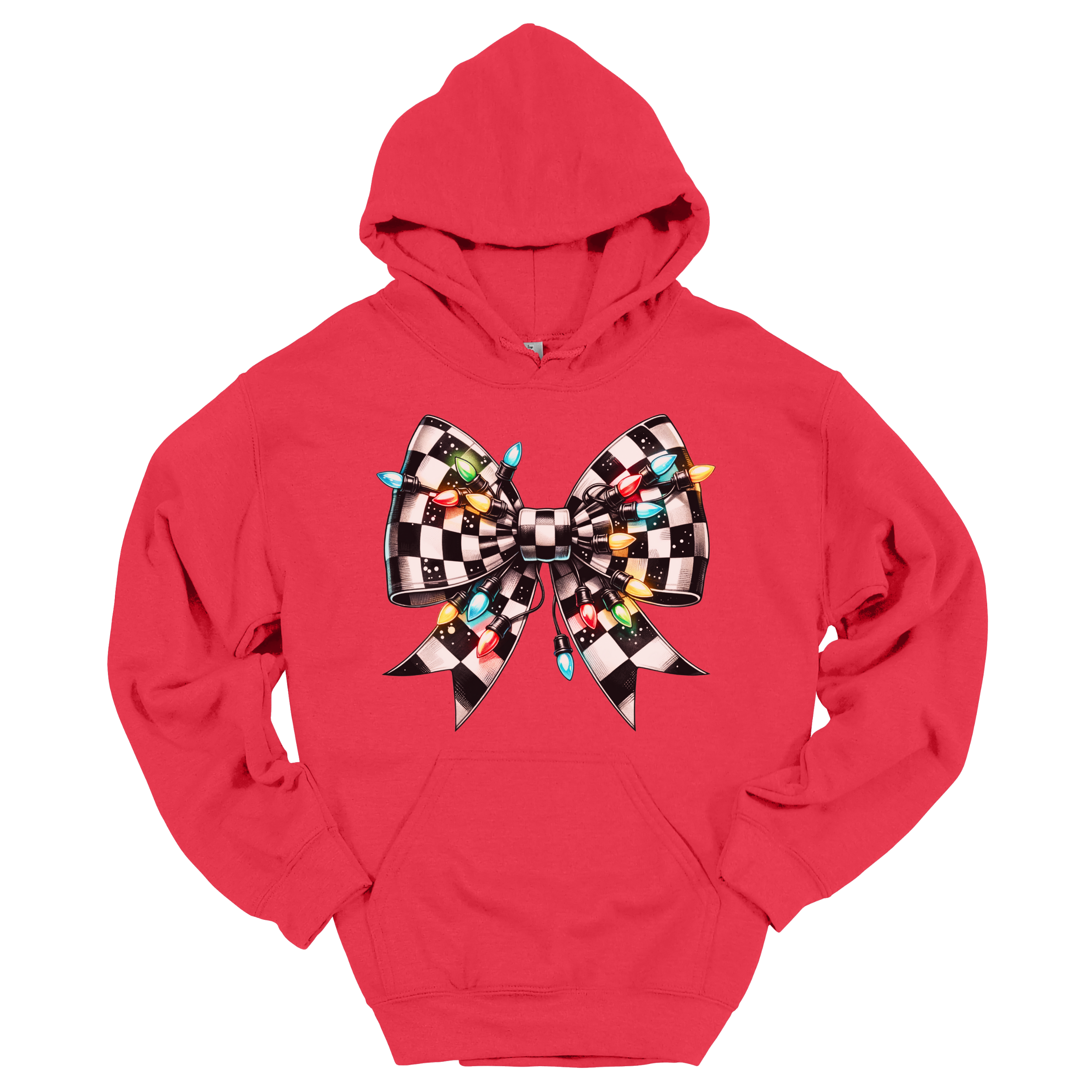 Christmas Light Checkered Bow Hoodie