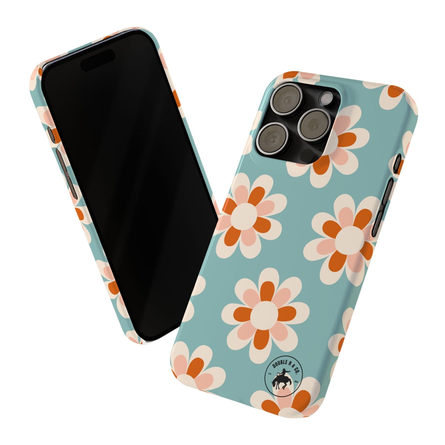 Slim Phone Case — Retro Daisy Floral Pattern (Teal & Orange)