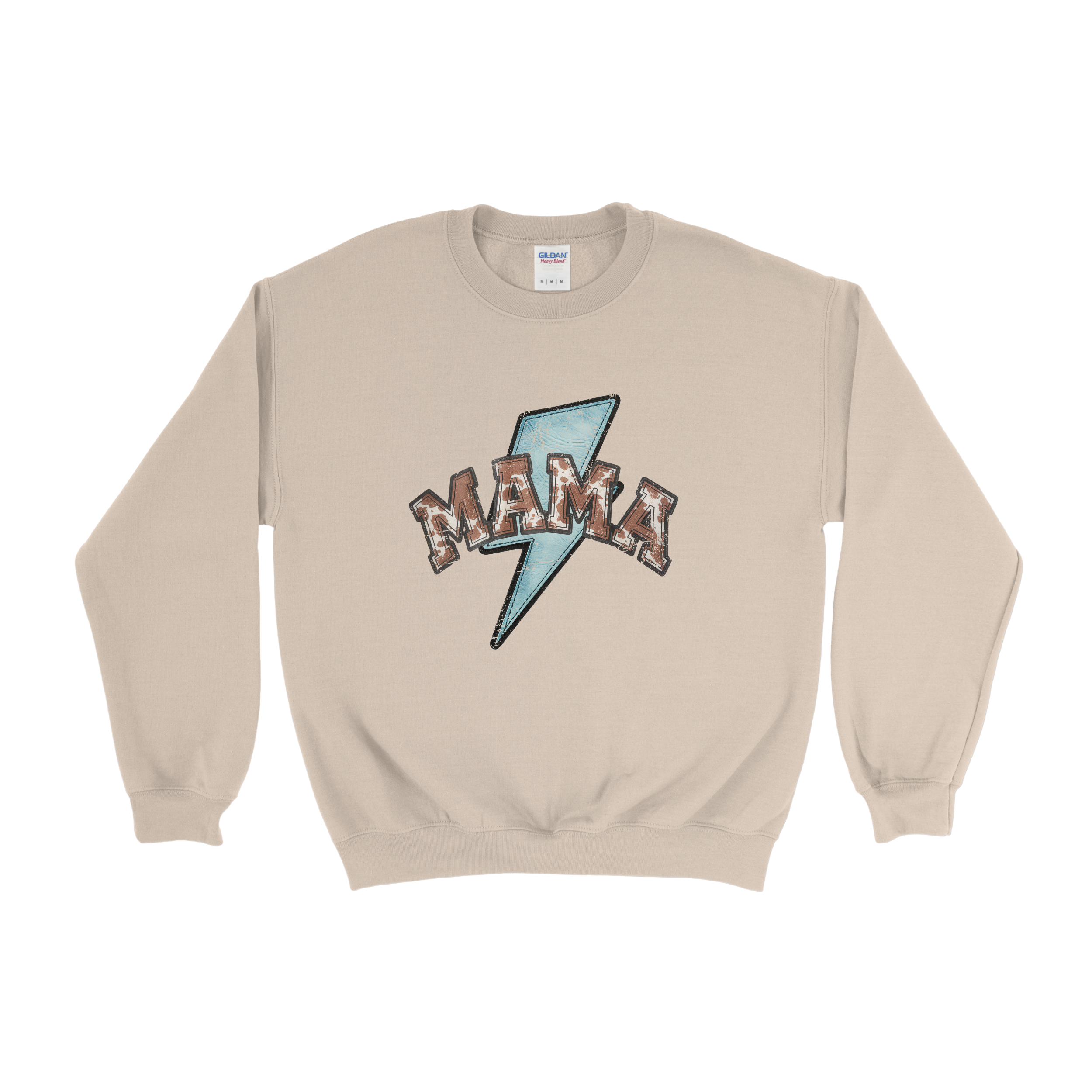 Turquoise Bolt Cow Print Mama Crewneck