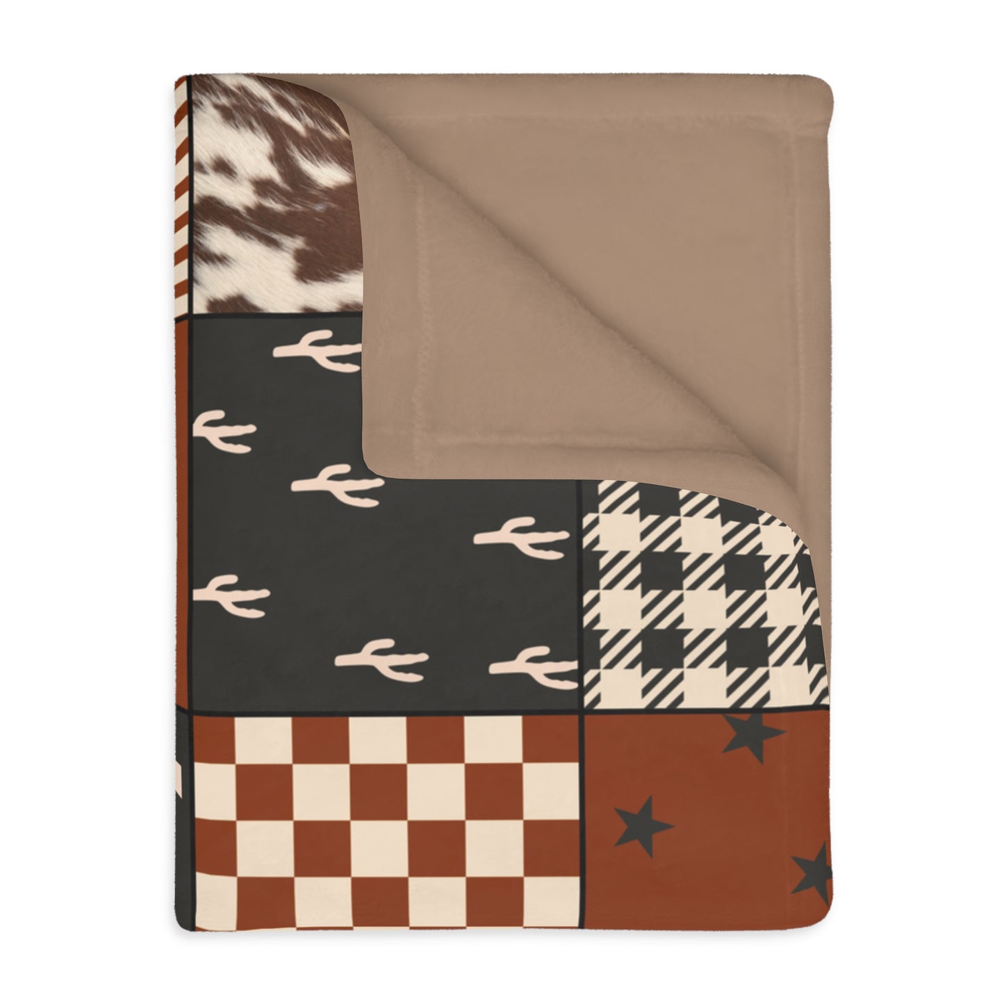Yeehaw Patchwork Velveteen Blanket — Western Cowboy Microfiber Throw, Two-Sided Design