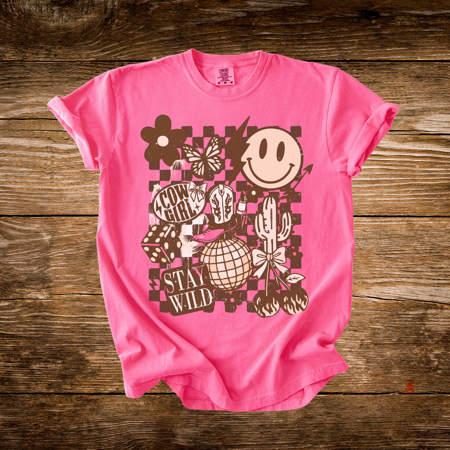 Stay Wild Floral Checkered Tee