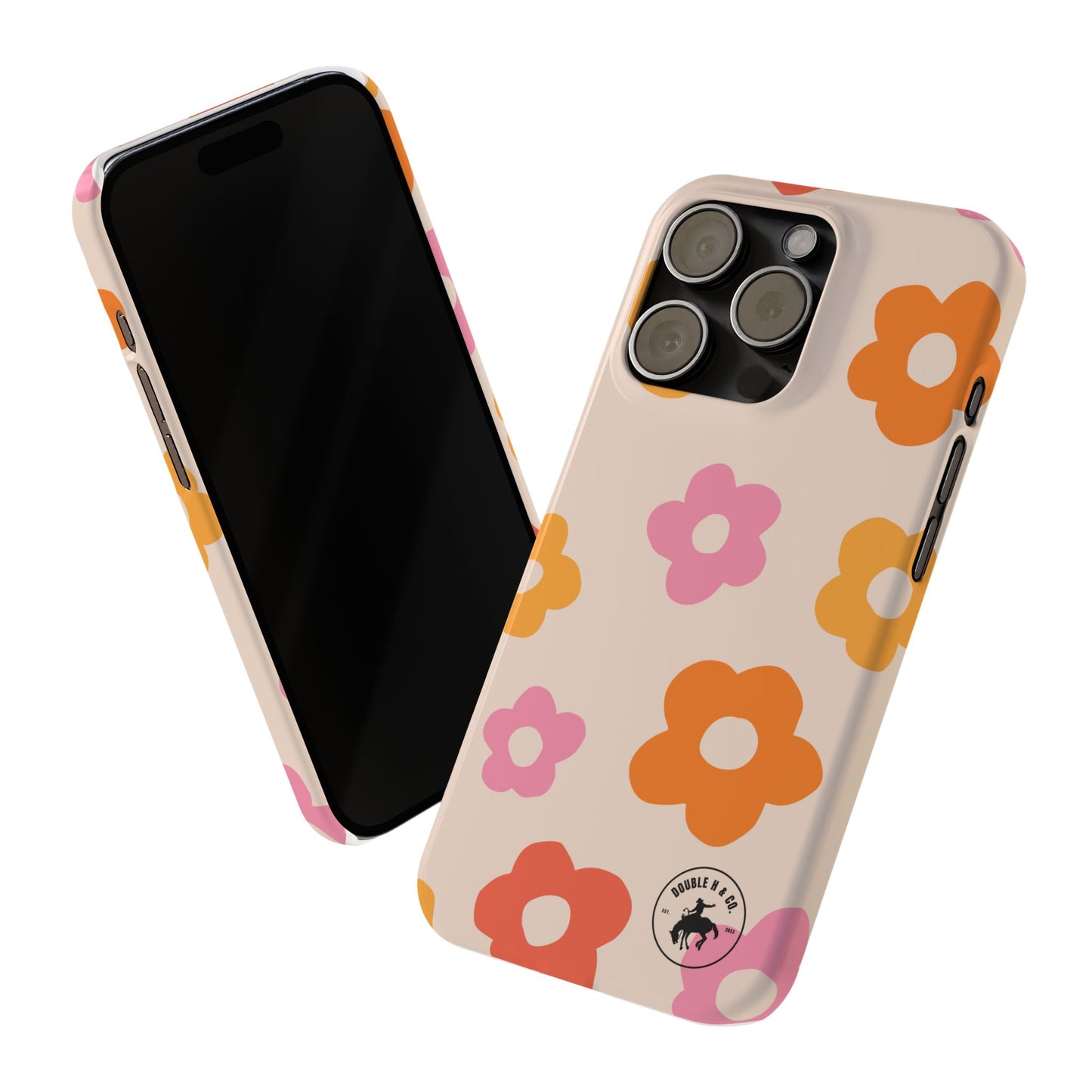 Slim Phone Case — Retro Floral Pink & Orange Daisy Pattern