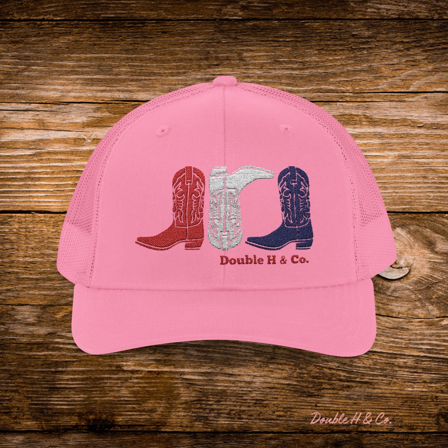 Patriotic Cowboy Boots Embroidered Trucker Hat