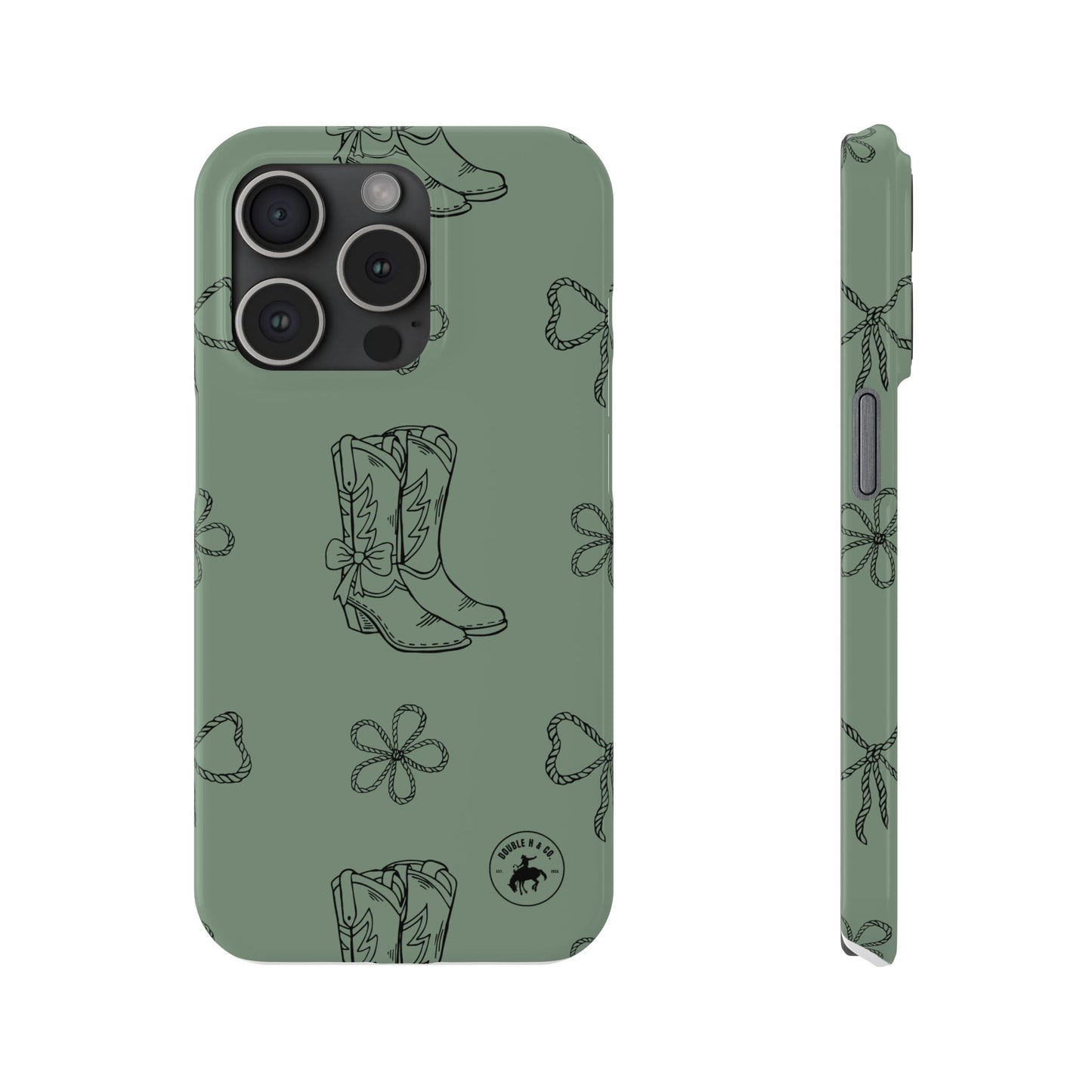 Cowgirl Boots Pattern Slim Phone Case — Green Floral Western Design