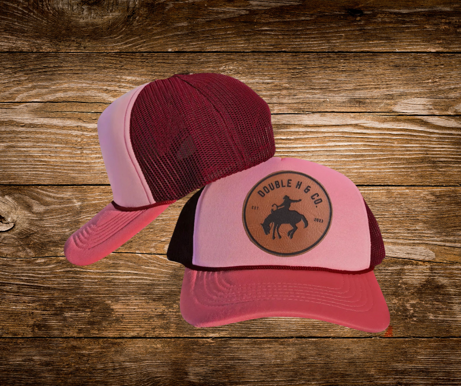 Pink Combo Leather Patch Trucker Hat