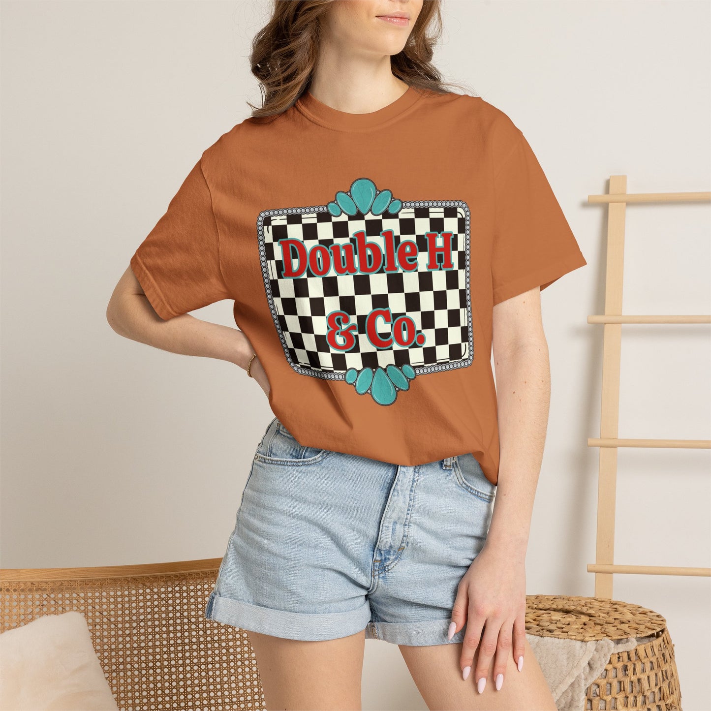 Double H & Co. Checkered Turquoise Tee