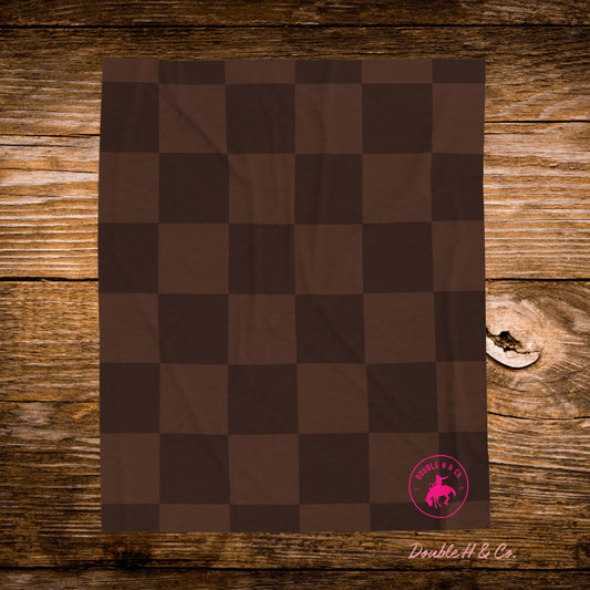 Brown Checkered w/ Pink Logo Throw Blanket