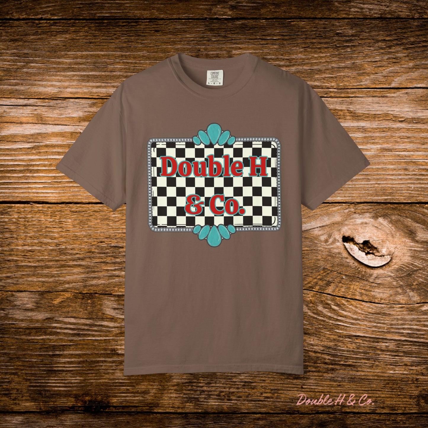 Double H & Co. Checkered Turquoise Tee