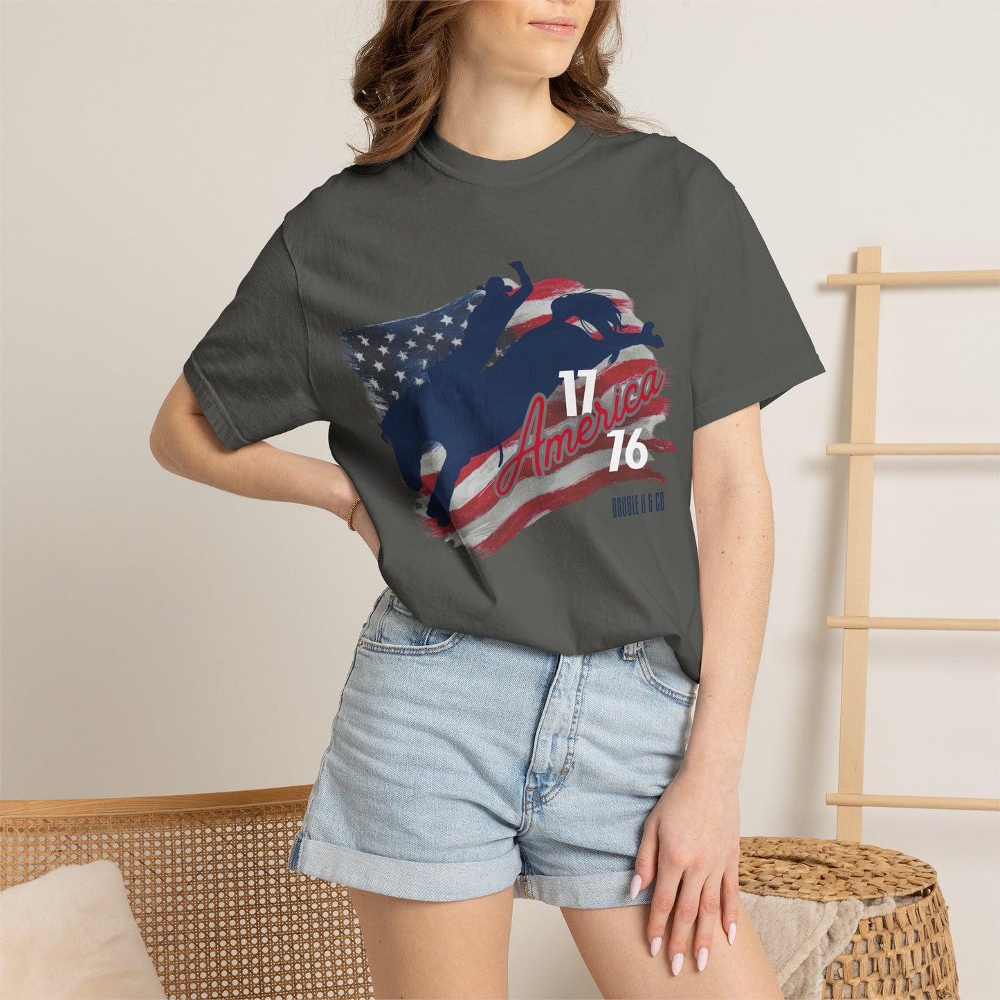 American Flag Bucking Horse Graphic Tee