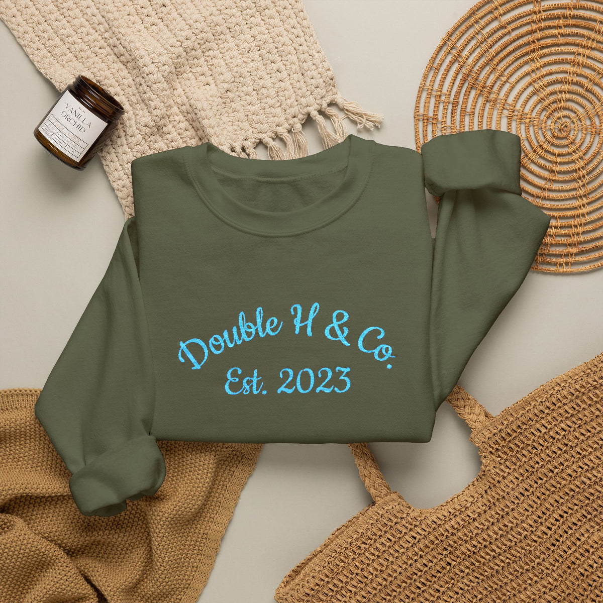 Double H & Co. Embroidered Crewneck - Turquoise