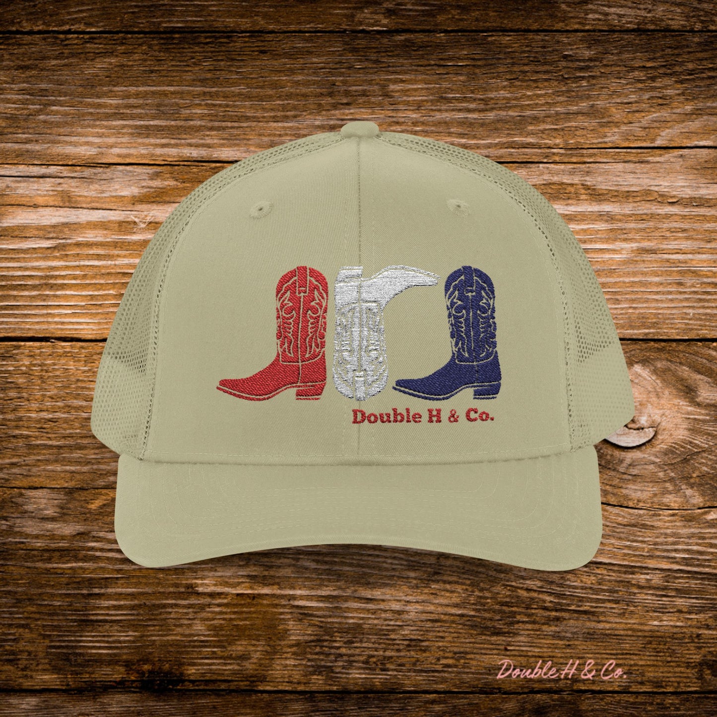 Patriotic Cowboy Boots Embroidered Trucker Hat
