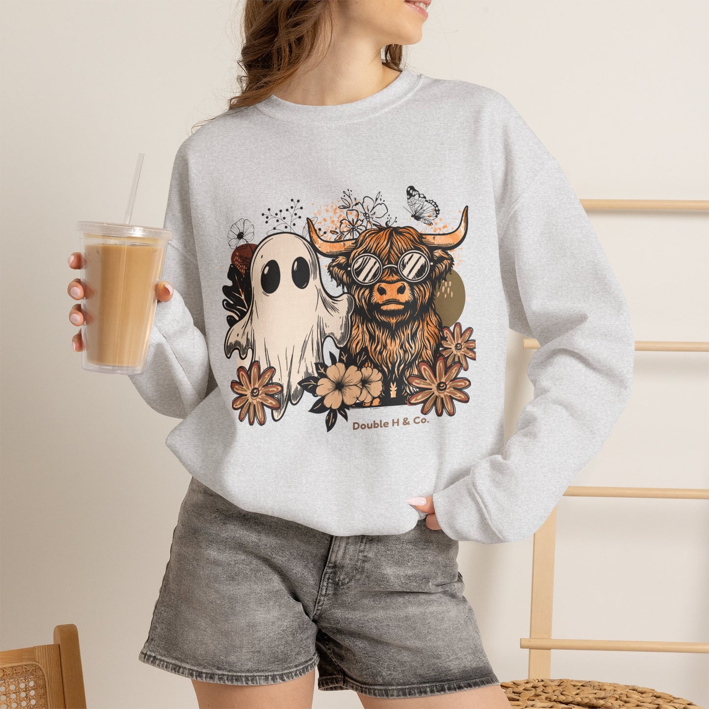 Floral Cow & Ghost Crewneck
