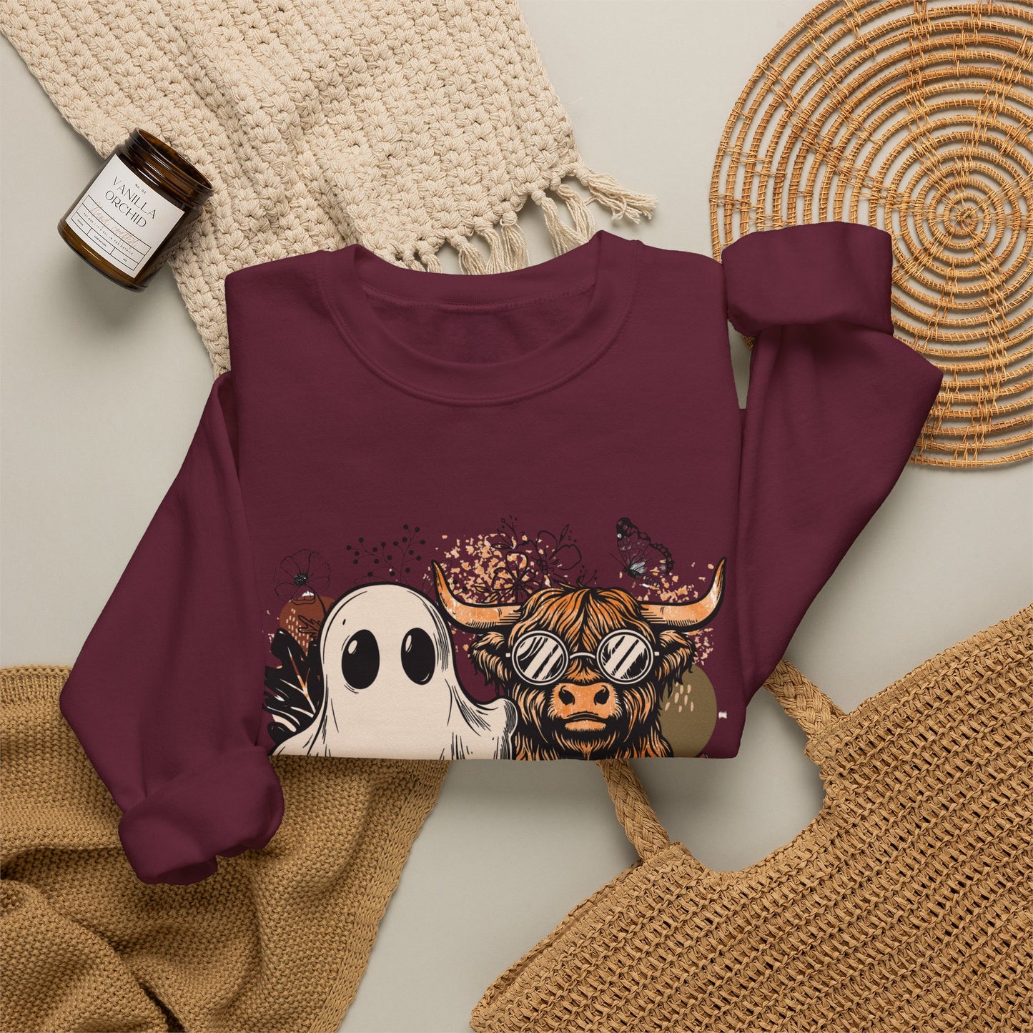 Floral Cow & Ghost Crewneck