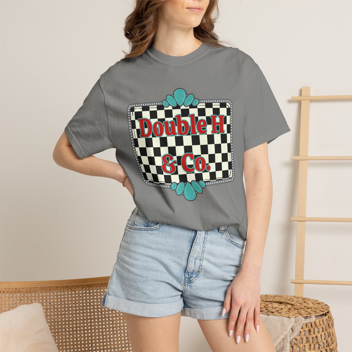 Double H & Co. Checkered Turquoise Tee