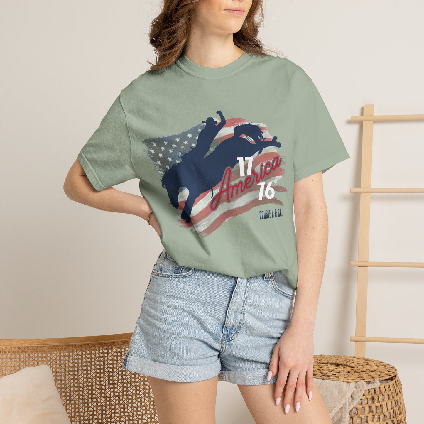 American Flag Bucking Horse Graphic Tee