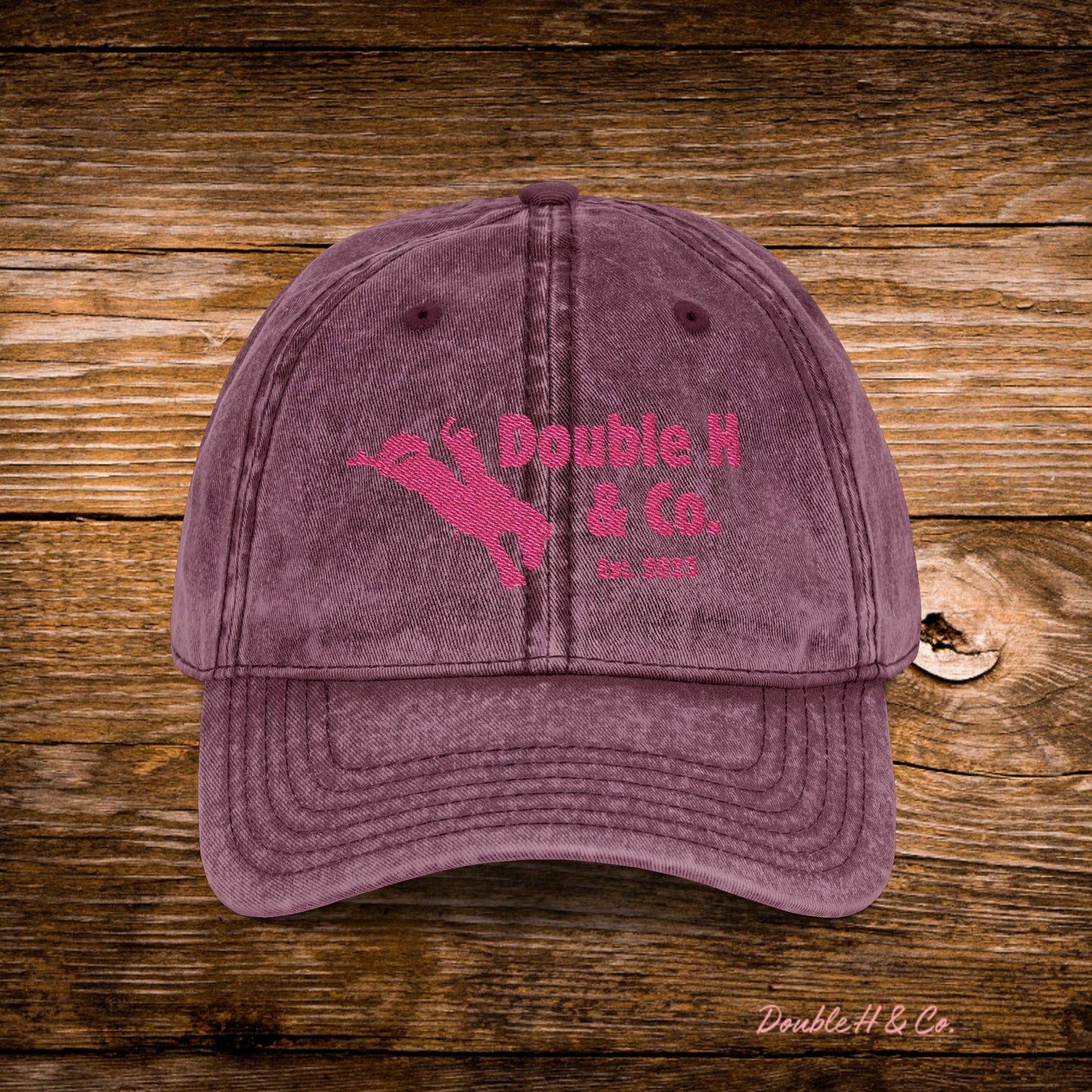 Vintage Embroidered Baseball Cap – Pink Logo
