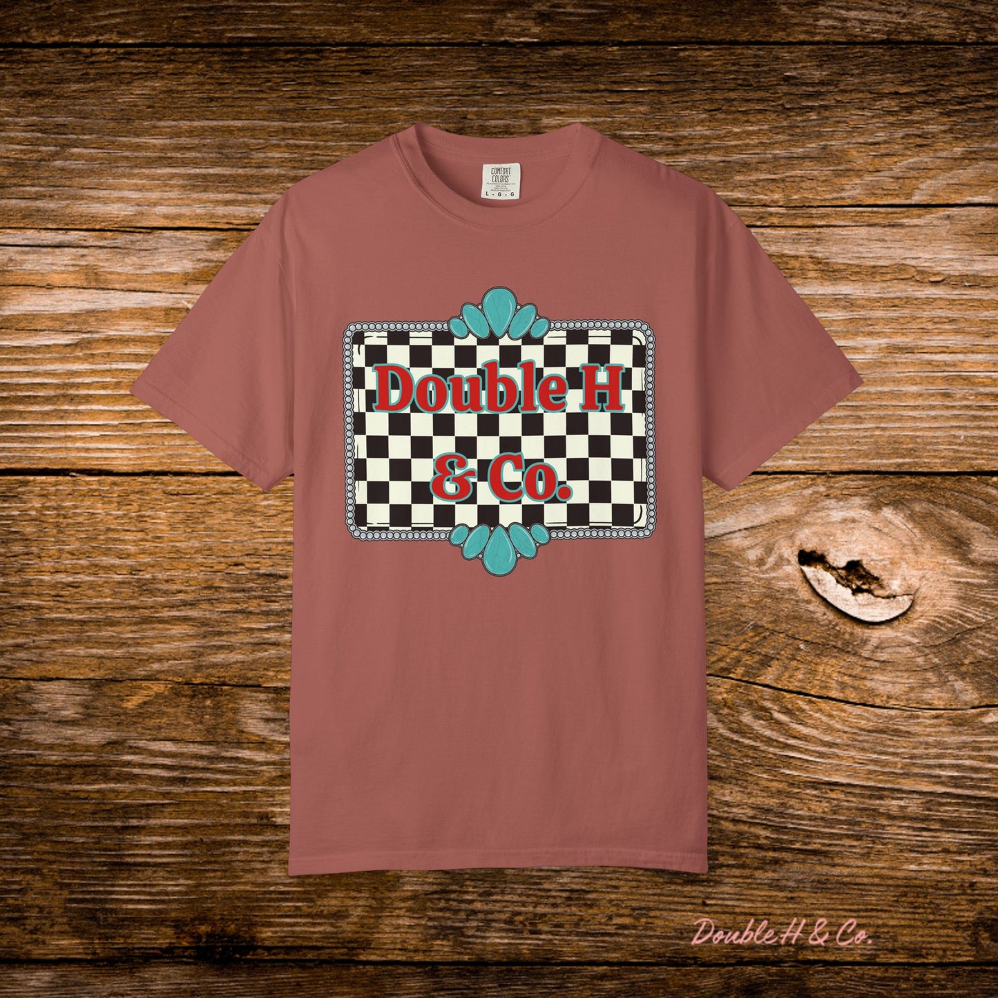 Double H & Co. Checkered Turquoise Tee