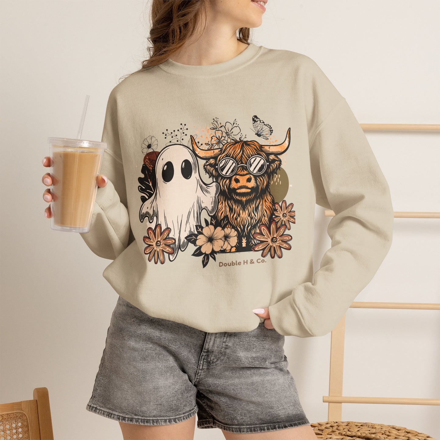 Floral Cow & Ghost Crewneck