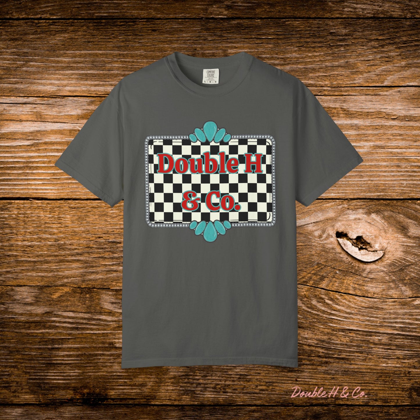 Double H & Co. Checkered Turquoise Tee