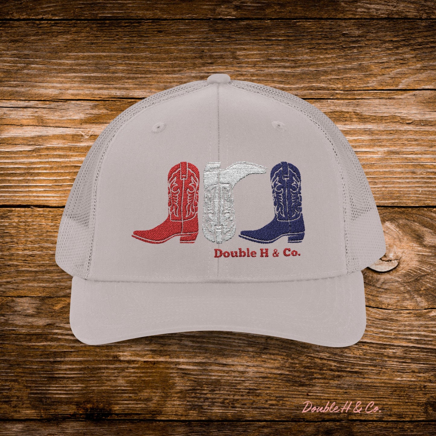 Patriotic Cowboy Boots Embroidered Trucker Hat