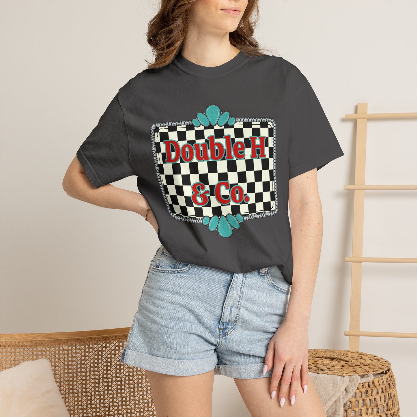 Double H & Co. Checkered Turquoise Tee