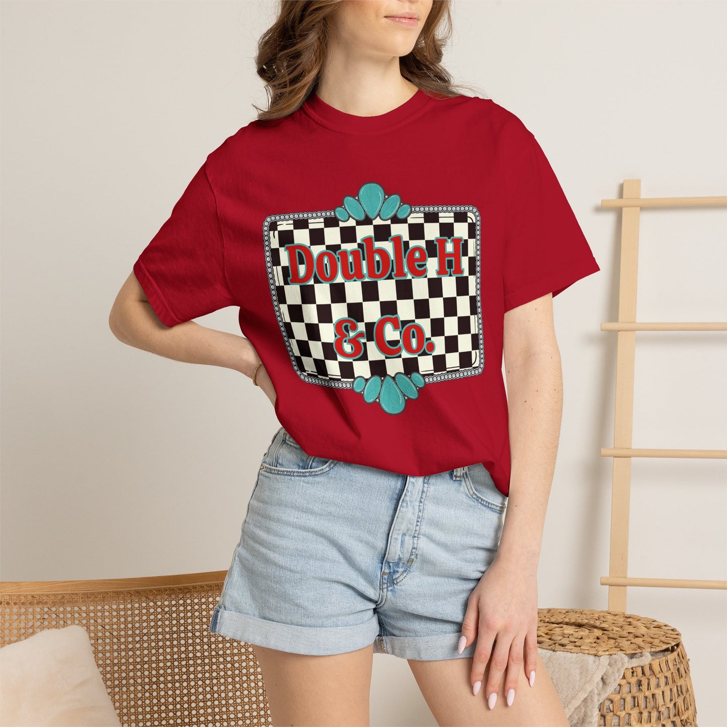 Double H & Co. Checkered Turquoise Tee