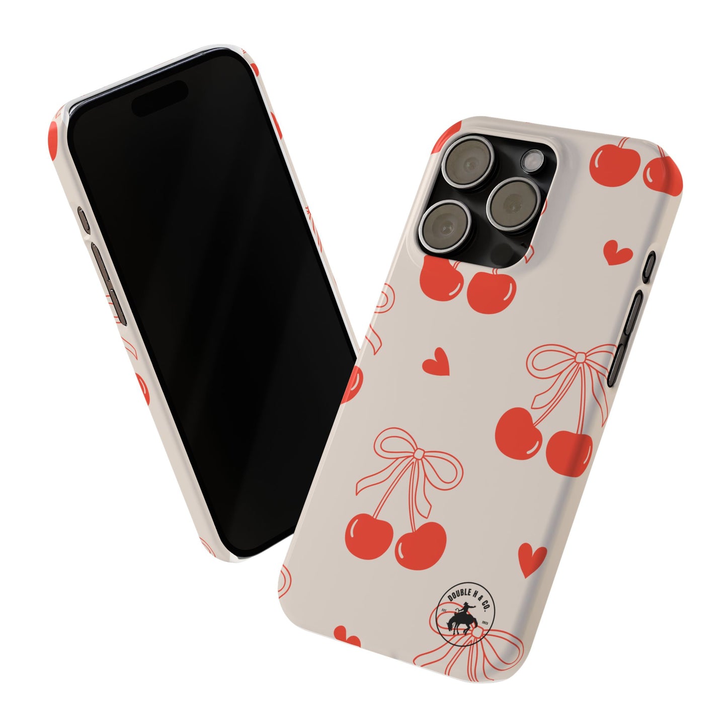 Cherry Pattern Slim Phone Case – Cute Red Cherries & Hearts Design