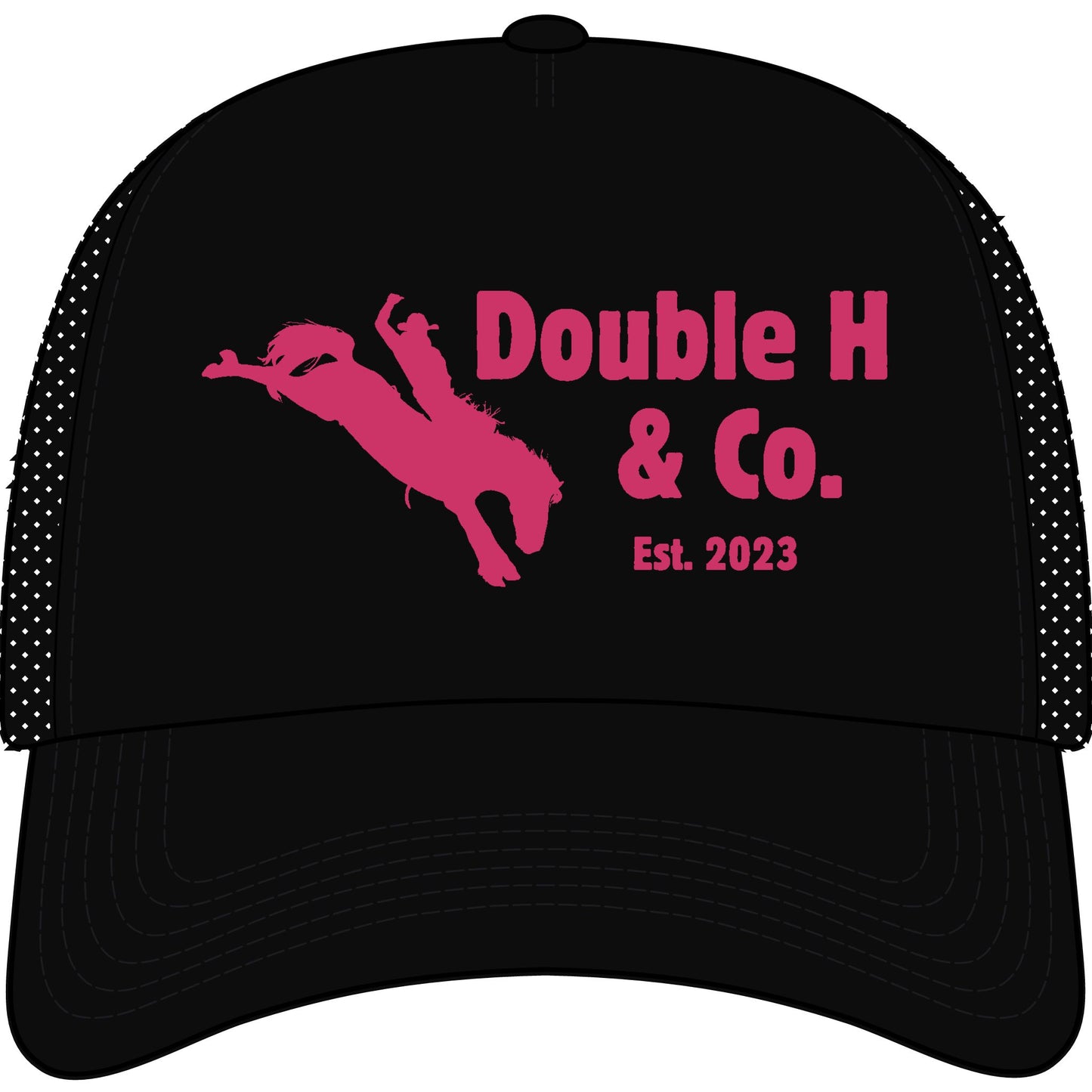 Double H & Co. Trucker Hat — Rodeo Bull Rider Logo Cap (Est. 2023)