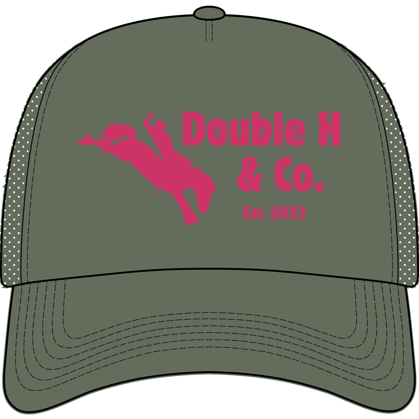 Double H & Co. Trucker Hat — Rodeo Bull Rider Logo Cap (Est. 2023)