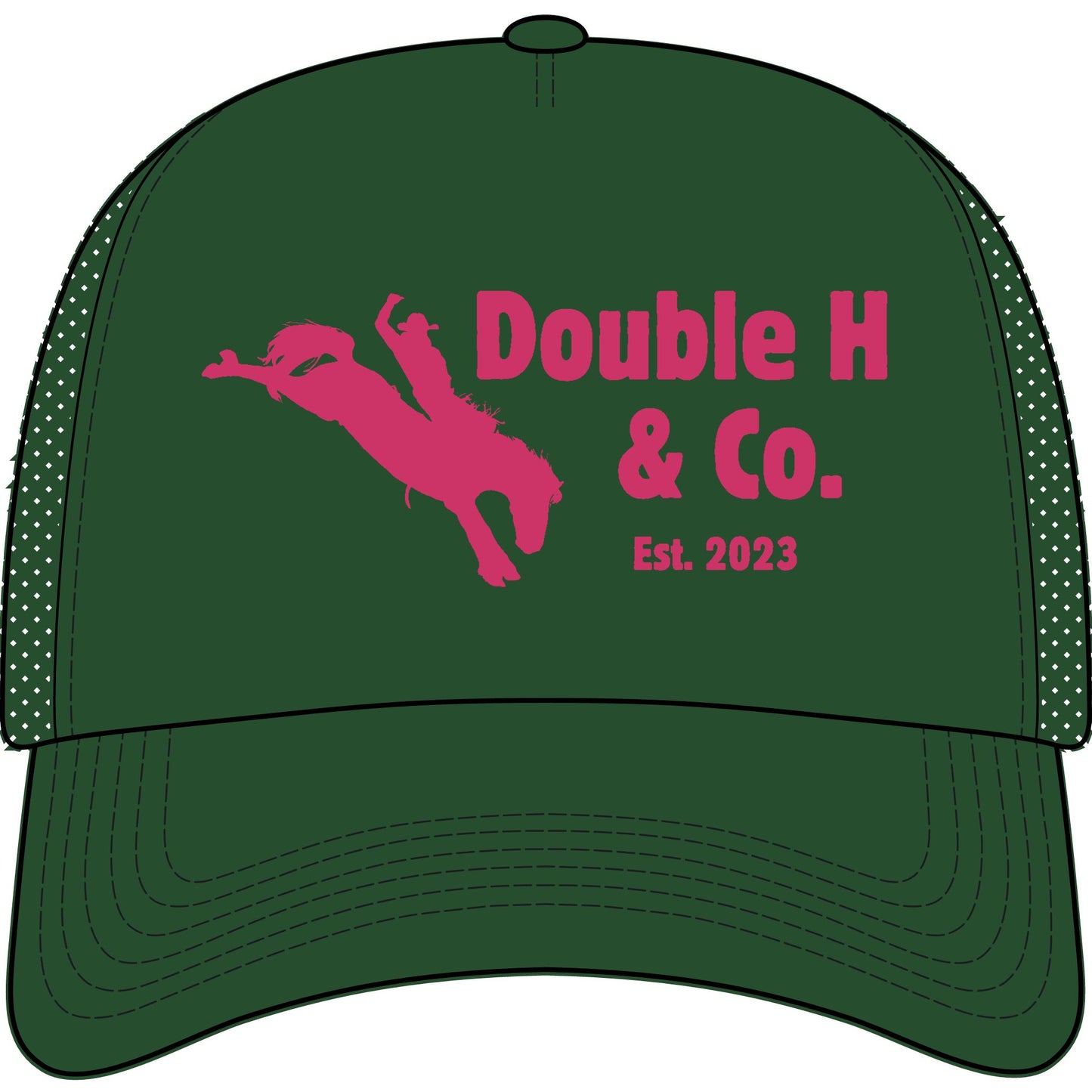Double H & Co. Trucker Hat — Rodeo Bull Rider Logo Cap (Est. 2023)