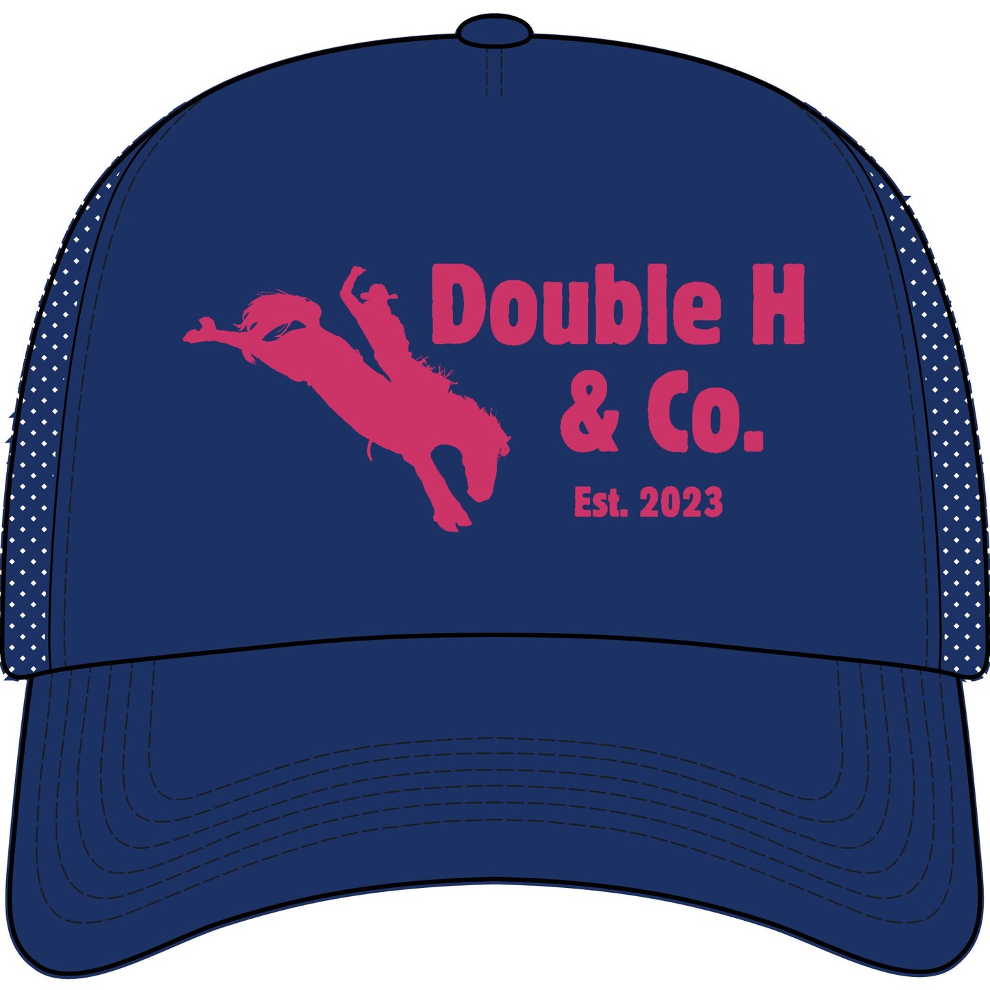 Double H & Co. Trucker Hat — Rodeo Bull Rider Logo Cap (Est. 2023)