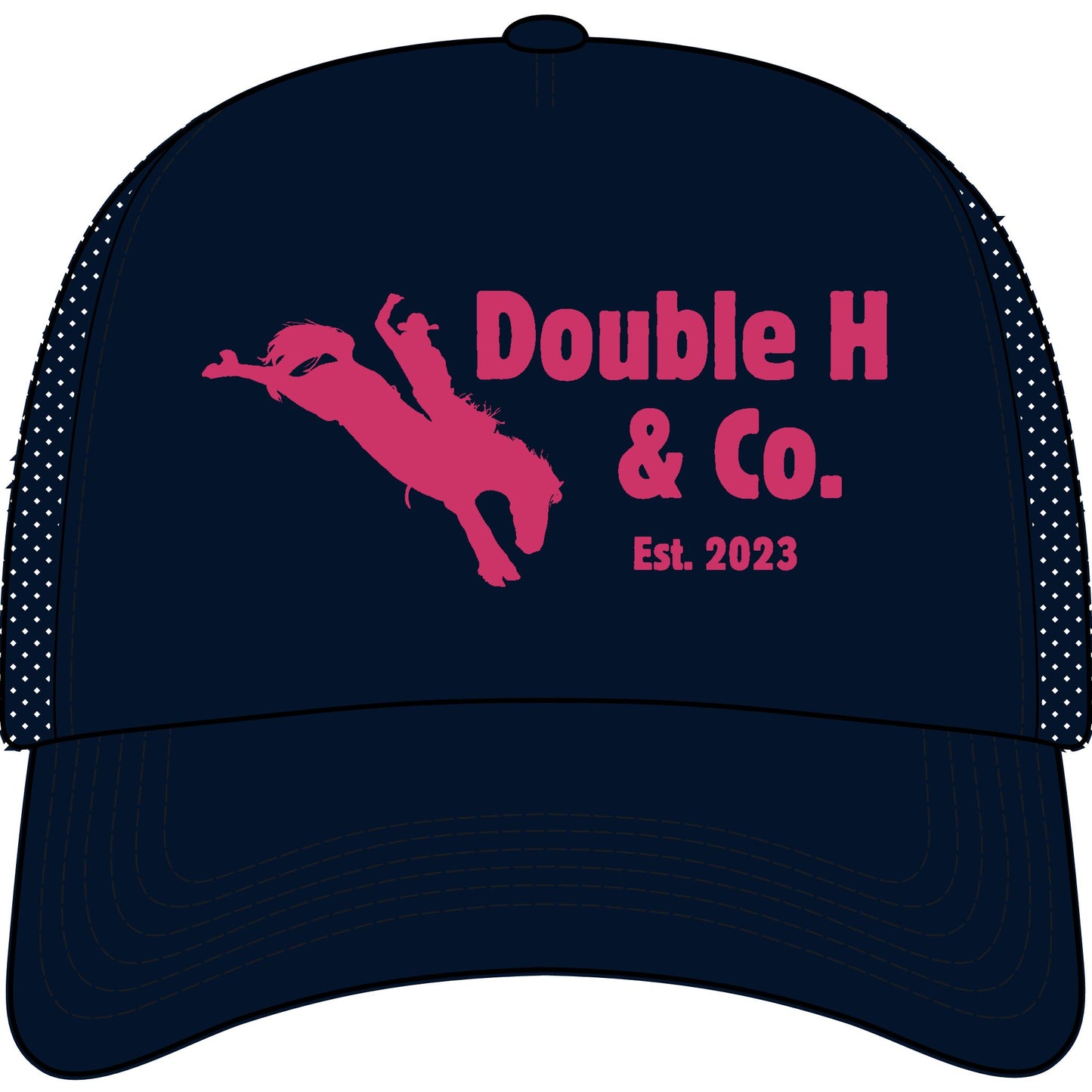 Double H & Co. Trucker Hat — Rodeo Bull Rider Logo Cap (Est. 2023)