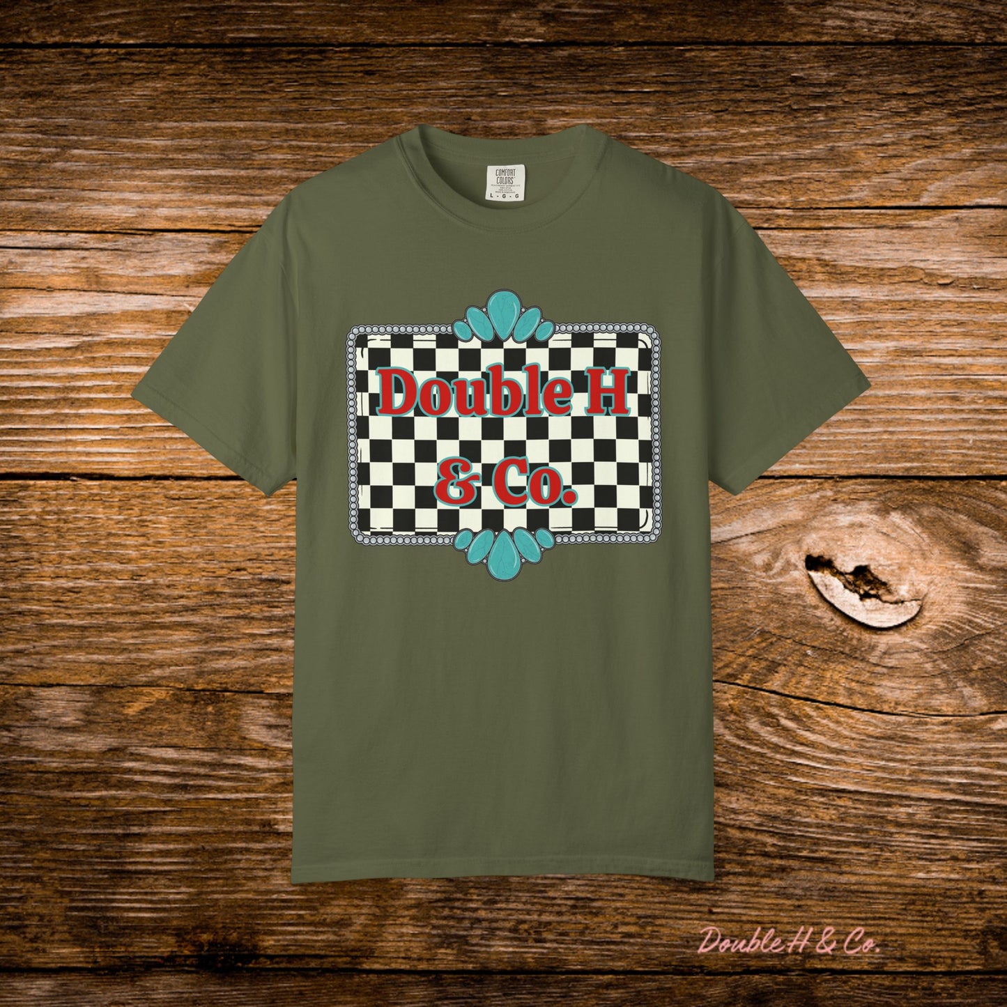 Double H & Co. Checkered Turquoise Tee