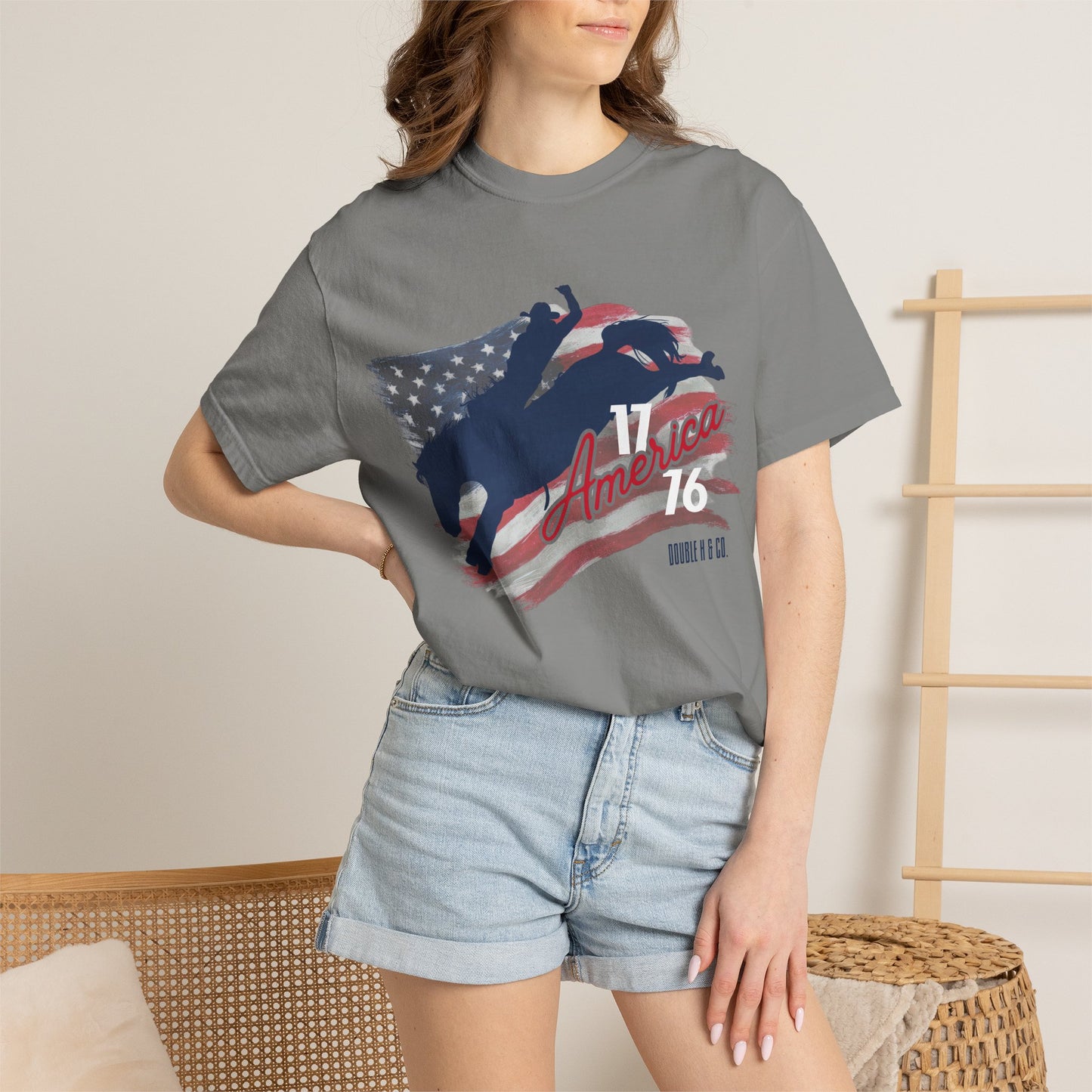 American Flag Bucking Horse Graphic Tee