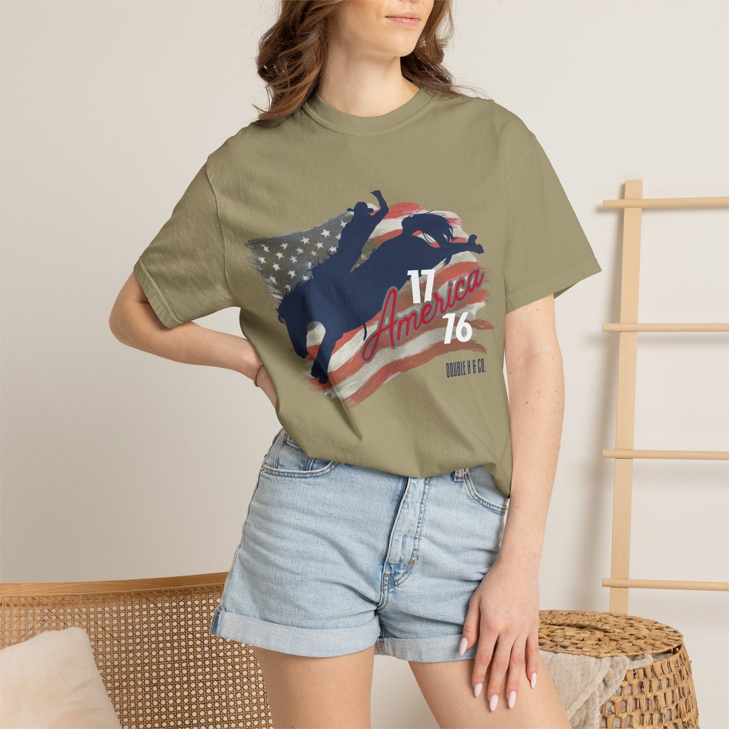 American Flag Bucking Horse Graphic Tee