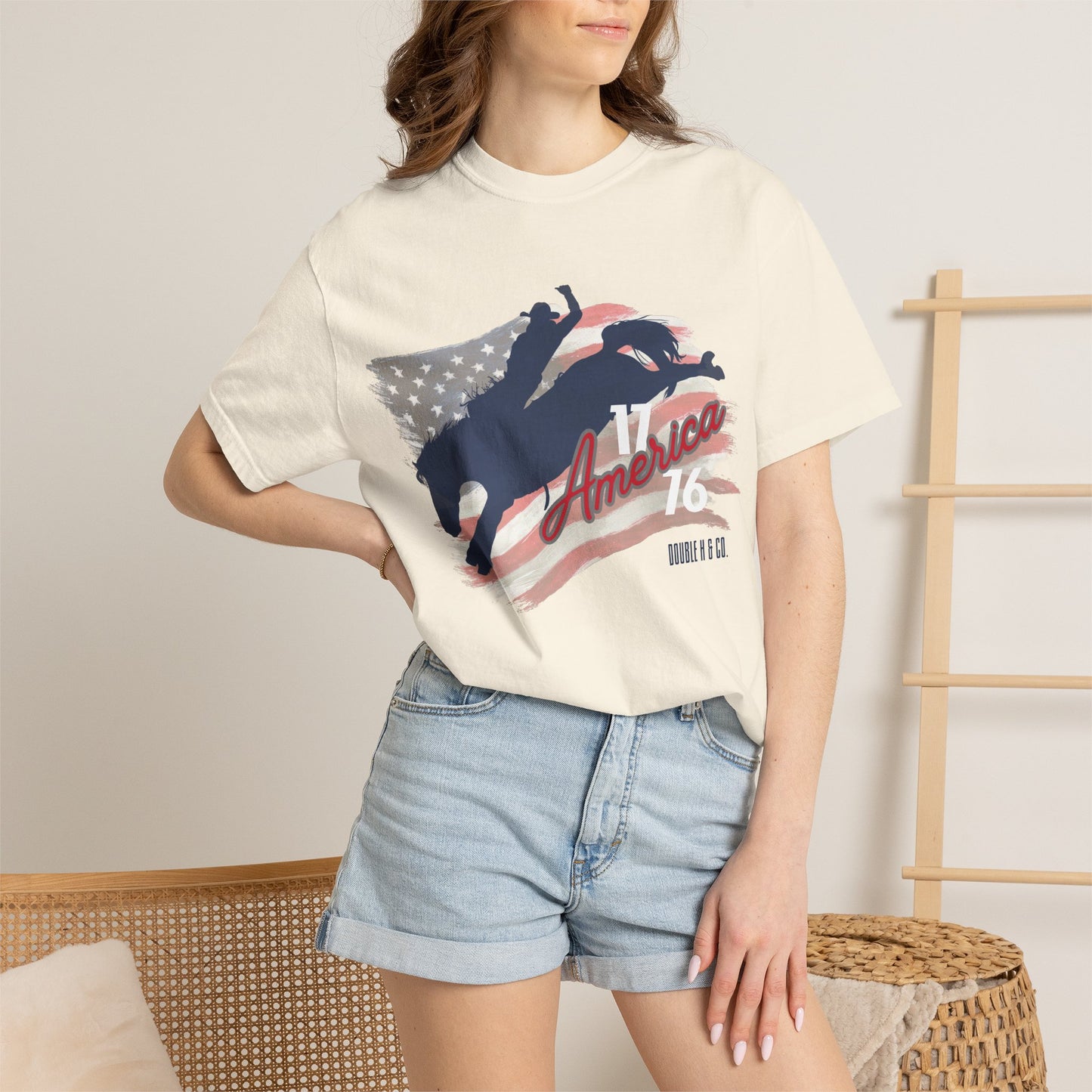 American Flag Bucking Horse Graphic Tee