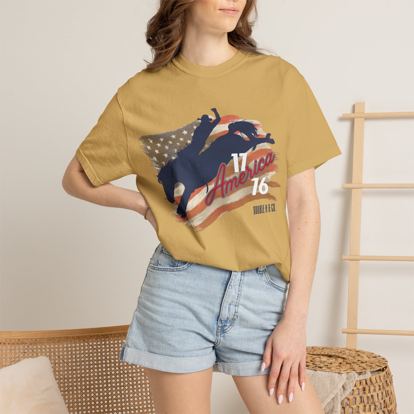 American Flag Bucking Horse Graphic Tee