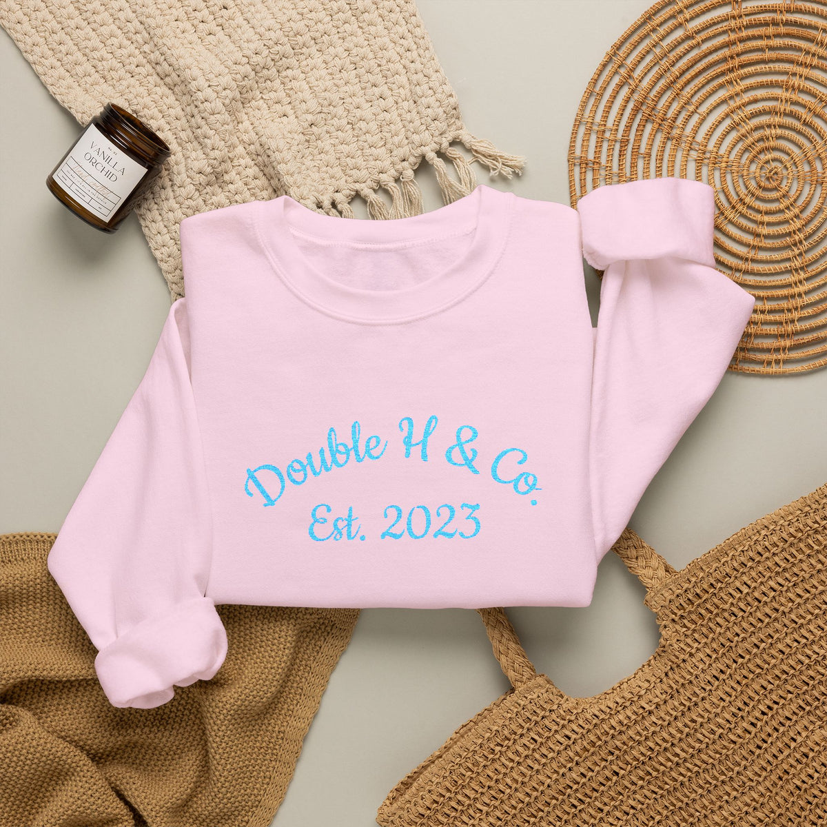 Double H & Co. Embroidered Crewneck - Turquoise
