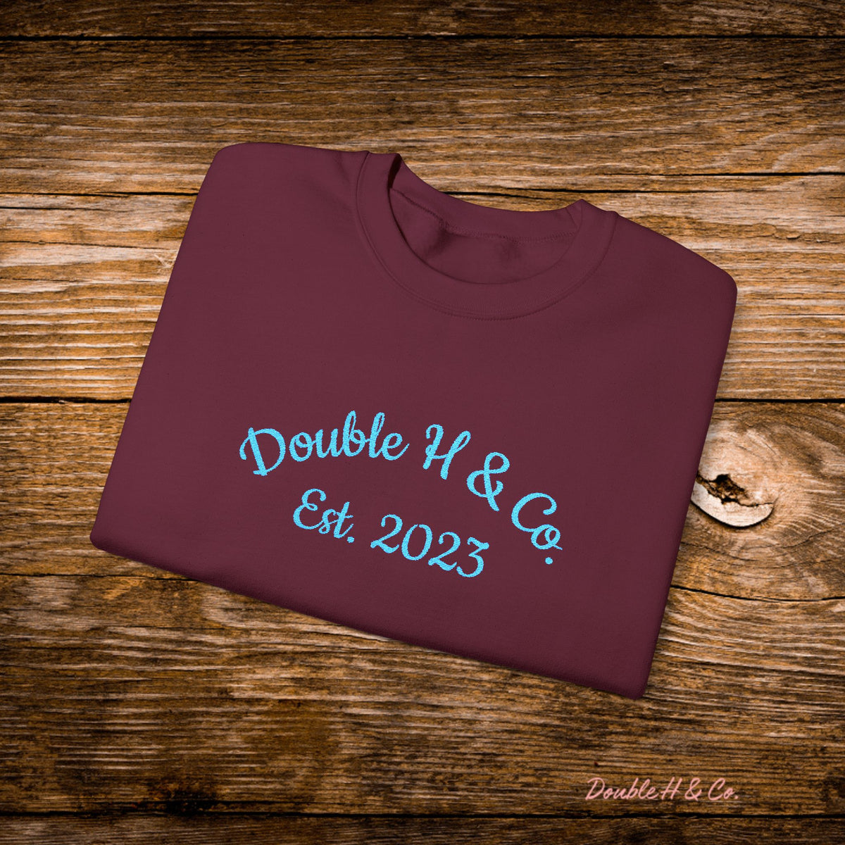 Double H & Co. Embroidered Crewneck - Turquoise