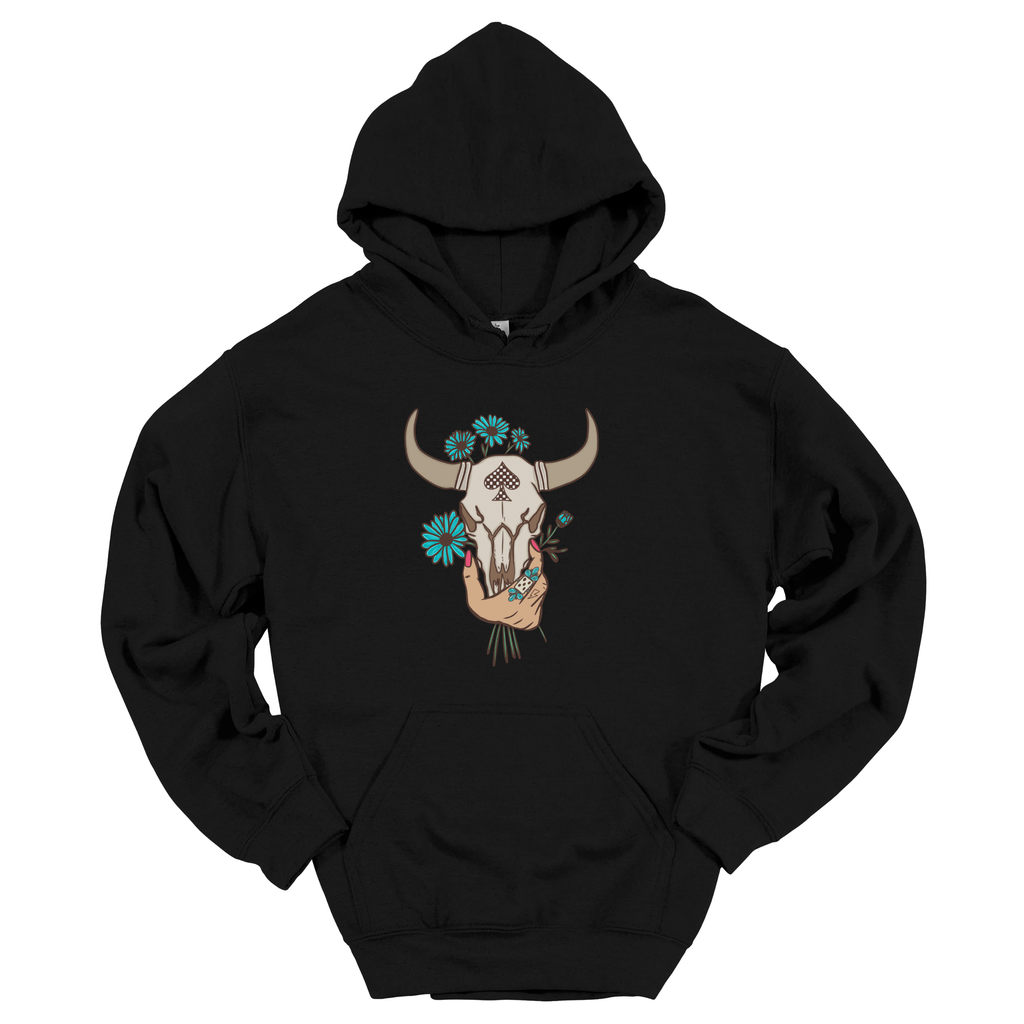 Western Turquoise Bull Skull Hoodie