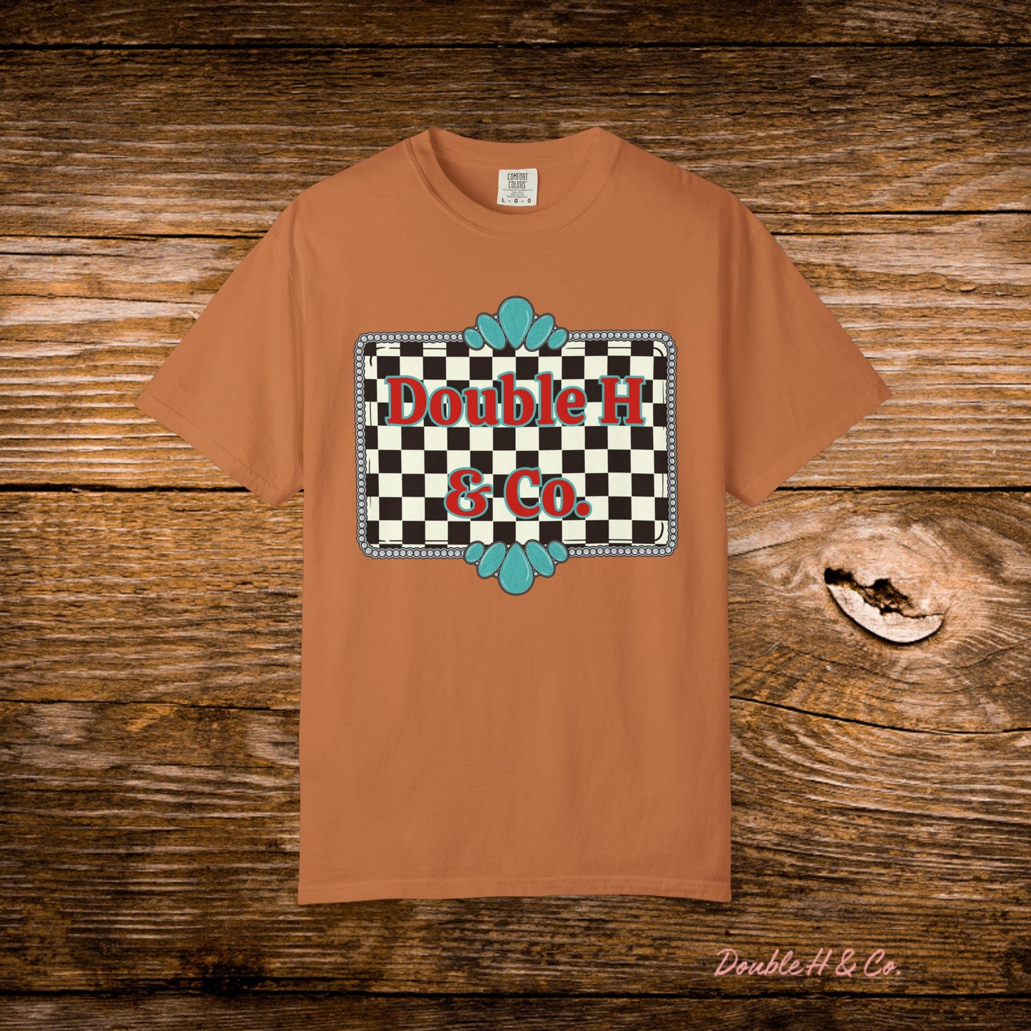 Double H & Co. Checkered Turquoise Tee