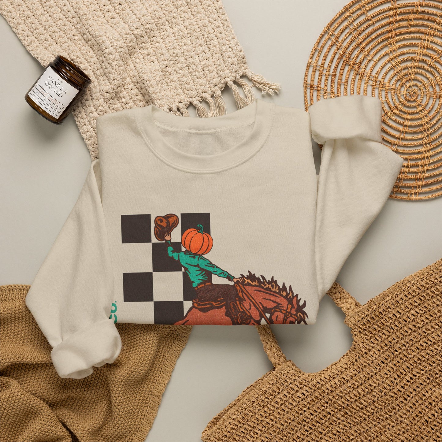 Pumpkin Bucking Horse Crewneck