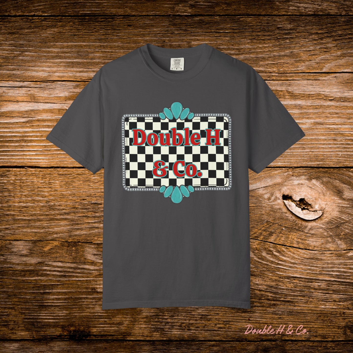 Double H & Co. Checkered Turquoise Tee