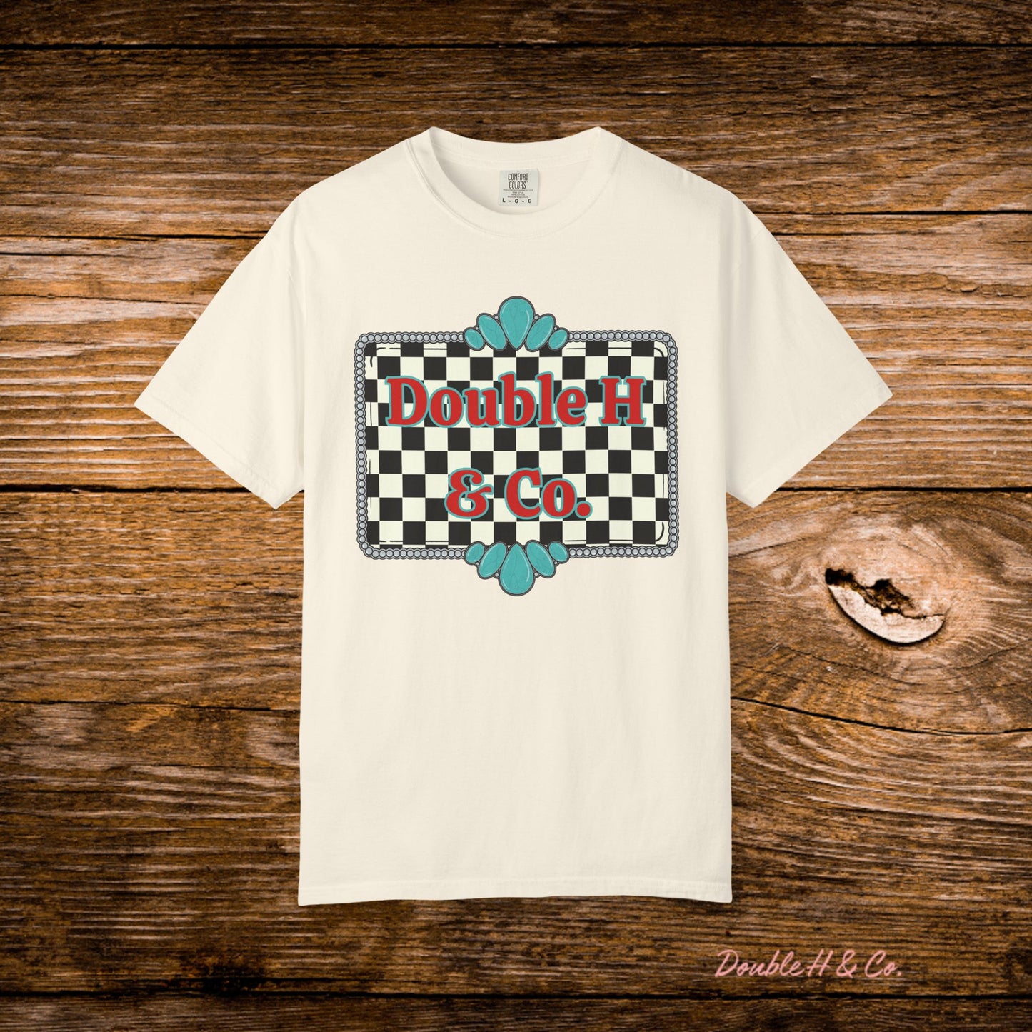 Double H & Co. Checkered Turquoise Tee