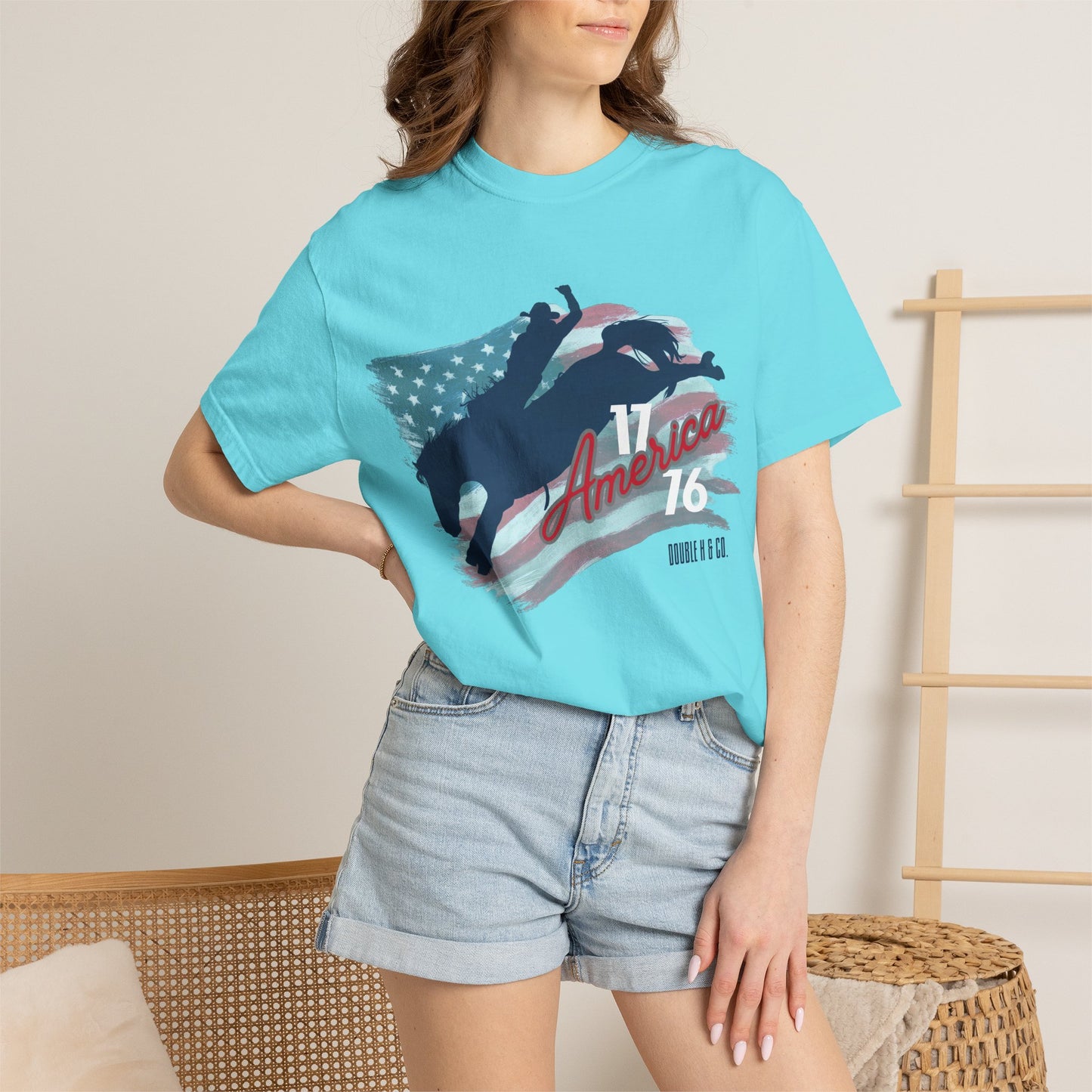 American Flag Bucking Horse Graphic Tee