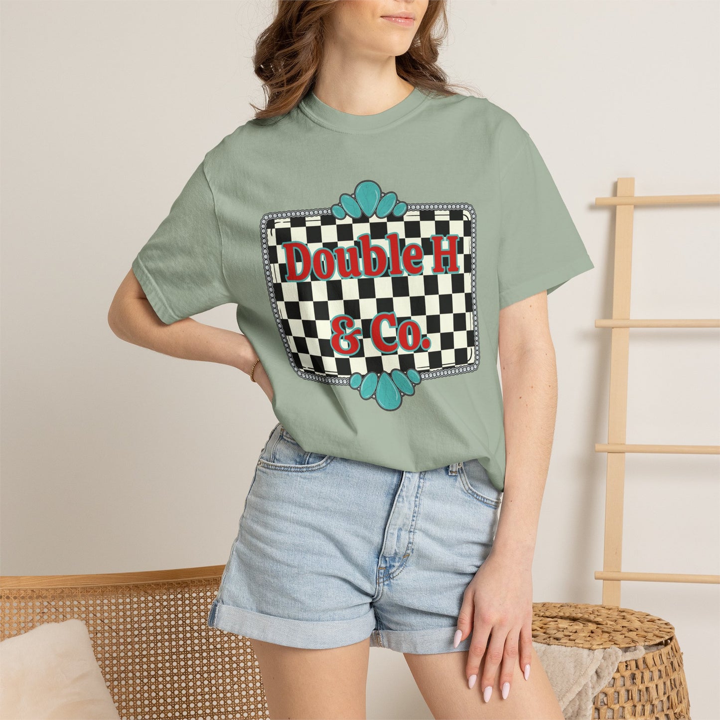 Double H & Co. Checkered Turquoise Tee